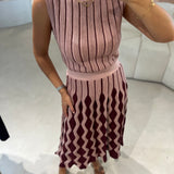 Saia Midi em Tricot Bordeaux e Rosa Francis | CECILIA PRADO