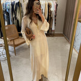 Vestido comprido TWINSET em malha tricotada bege