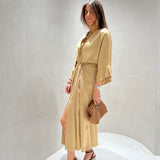 Vestido midi Ottod'ame acetinado dourado