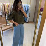 Calça de ganga wide leg clara