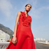 Vestido Midi Vermelho em Linho | FARM RIO