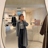 Calças Palazzo em Lã Azul Marinho com Cintura Elástica Joshy | SEMICOUTURE