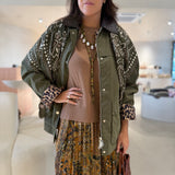 Parka Kaki com Gola Castanha e Aplicação de Brilhante | Liu Jo