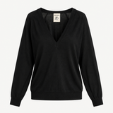 Camisola Jetta Preta em Lã com Mangas em Georgette | SEMICOUTURE