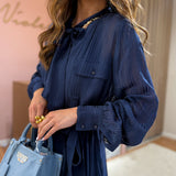 Camiseiro midi acetinado TWINSET azul marinho