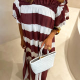 Vestido comprido com riscas bordeaux