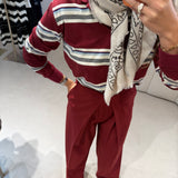 Polo de Malha Fina com Riscas Bordeaux