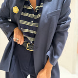 Blazer em Flanela de Lã Azul com Cinza| Semicouture