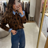 Cardigan Curto em Animal Print Castanho | Scotch & Soda
