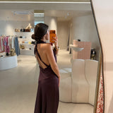 Vestido Longo Castanho em Cetim | LIU JO