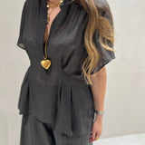 Conjunto blusa e calça em musselina SEMICOUTURE em cinza
