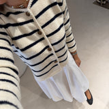 Cardigan em Malha de Alpaca com Riscas Azuis Lea | SEMICOUTURE