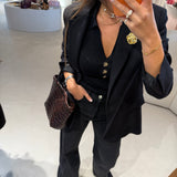 Polo Canelado Preto com Botões de Cristal | TWINSET