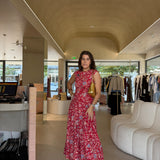 Vestido Midi Floral  em Vermelho | Violeta Store