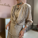 Conjunto camisa e saia Ottod'ame em linho bege