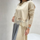 Saia midi plissada SEMICOUTURE bege e cinza