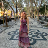 Vestido longo de folhos Cecilia Prado em malha tricotada