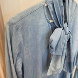 Vestido Midi Jeans com Gola em Laço