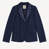 Blazer Chalice Azul-Noite em Flanela com Lapela em Cetim | SEMICOUTURE