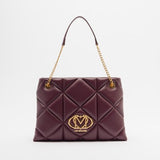Mala tote bag acolchoada em bordeaux com logo metálico | Love Moschino