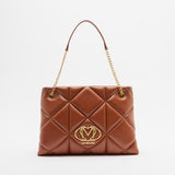 Mala tote bag acolchoada em camel com logo metálico | Love Moschino