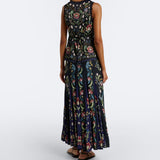 Saia Natalia Preta Maxi Plissada Floral | FARM RIO