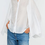 Camisa branca em musselina Semicouture com mangas abertas