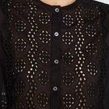 Camisa Cicely Preta em Bordado Inglês | Semicouture