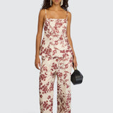 Calça Comfort Cru com Flores Rosa Velho | Semicouture
