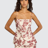 Top Lareyna Cru com Flores Rosa Velho | Semicouture