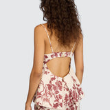 Top Lareyna Cru com Flores Rosa Velho | Semicouture