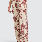 Calça Comfort Cru com Flores Rosa Velho | Semicouture