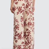 Calça Comfort Cru com Flores Rosa Velho | Semicouture