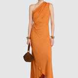 Vestido Midi Clara Laranja em Crepe | Semicouture