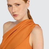 Vestido Midi Clara Laranja em Crepe | Semicouture