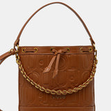 Mala bucket bag LIU JO em camel com logotipo em relevo
