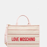 Mala tote Love Moschino em tecido com logo bordado à frente