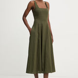 Vestido Midi em Linho Verde | TWINSET