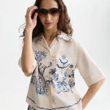 Conjunto Camisa Bege e Calças Azuis Estampado Delft | SCOTCH & SODA x ROYAL DELFT