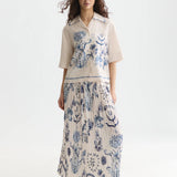 Saia Azul Plissada Estampada Delft Tiles | SCOTCH & SODA