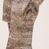 Calças Palazzo Menta em Cetim com Padrão Jacquard | OTTOD'AME