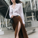 Saia de Lã com Pregas e Fecho Elegante Agueda | Semicouture