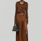 Saia de Lã com Pregas e Fecho Elegante Agueda | Semicouture