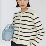 Cardigan em Malha de Alpaca com Riscas Azuis Lea | SEMICOUTURE