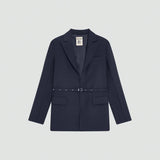 Blazer Estruturado Azul Marinho com Cinto Gianna | SEMICOUTURE