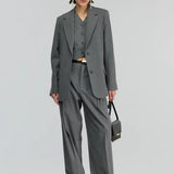 Blazer Oversize em Lã Cinza Isabella | SEMICOUTURE