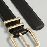 Cinto em Pele Preto com Fivela Dourada Allen | SEMICOUTURE