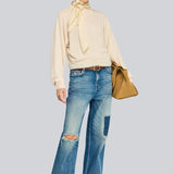Camisola Kathi Ecru em Lã com Lenço Enversatin | SEMICOUTURE