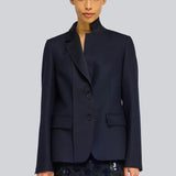 Blazer Chalice Azul-Noite em Flanela com Lapela em Cetim | SEMICOUTURE
