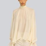 Blusa Renie Ecru em Georgette com Faixa | SEMICOUTURE